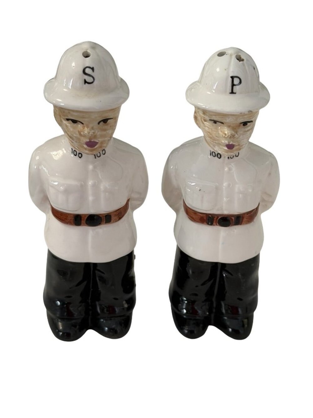 Vintage Jamaica Policeman Salt and Pepper Shakers Ceramic Souvenir Set 4.75”